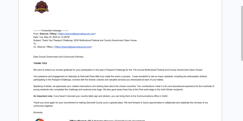 Appreciation — Gwinnett County Government — 20-May-2025