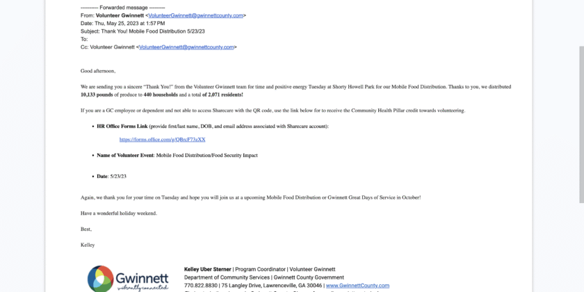 Appreciation – Volunteer Gwinnet — May-2023