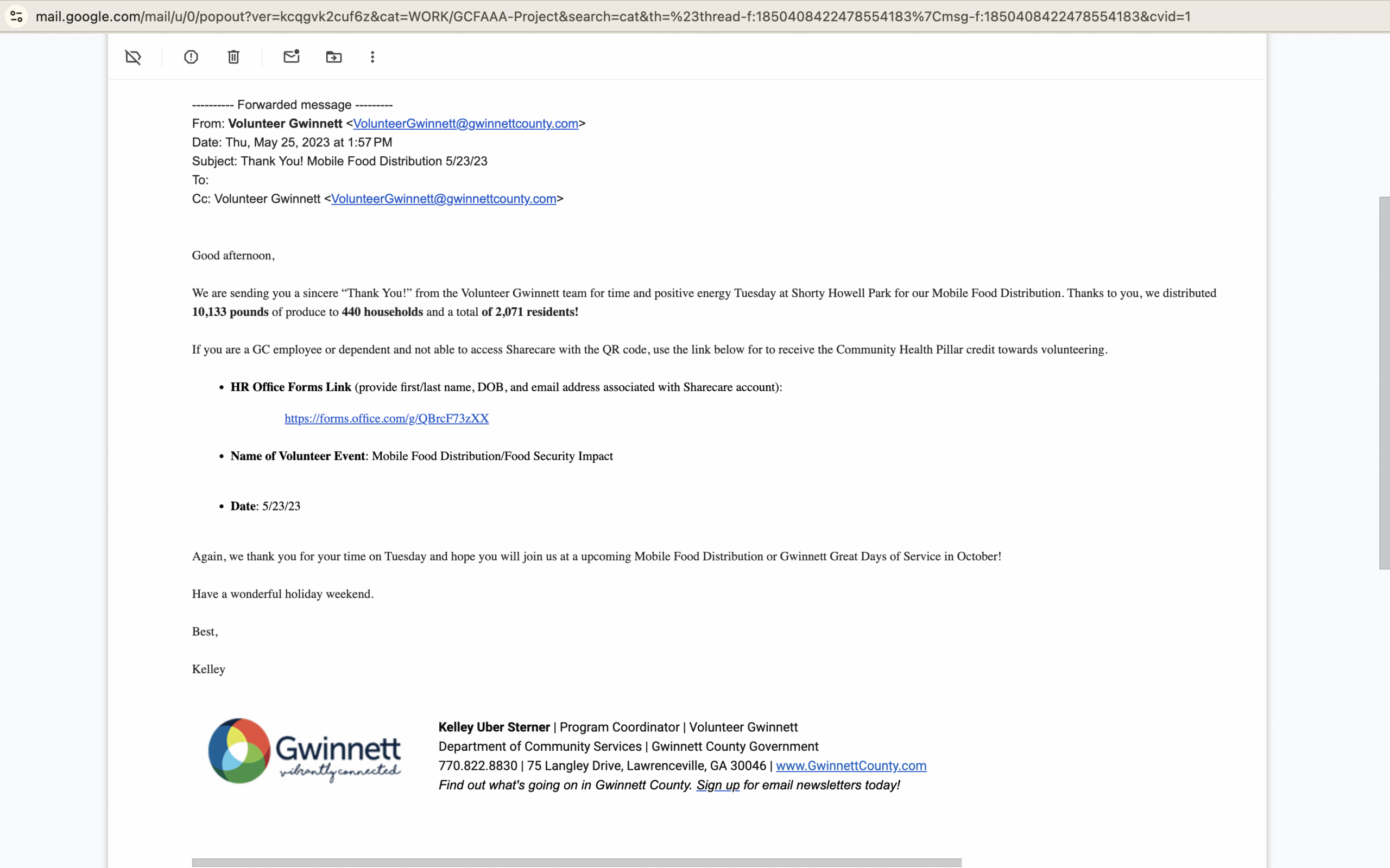 Appreciation – Volunteer Gwinnet — May-2023